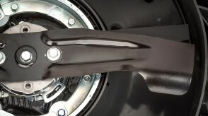 Closeup of blades on a Honda lawn mower. 