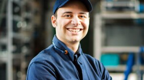 A Honda service representative smiles.	